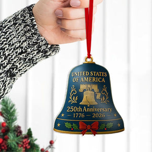 USA 250th Anniversary Ornament, 1776-2026 Liberty Bell Keepsake, America 250 Years Semiquincentennial Christmas Decor, Historical Gift, 2D Flat Ornament