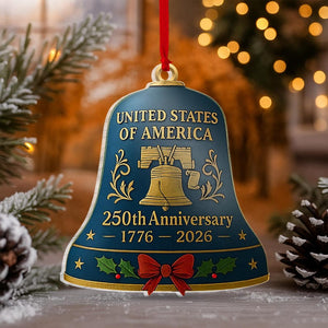 USA 250th Anniversary Ornament, 1776-2026 Liberty Bell Keepsake, America 250 Years Semiquincentennial Christmas Decor, Historical Gift, 2D Flat Ornament
