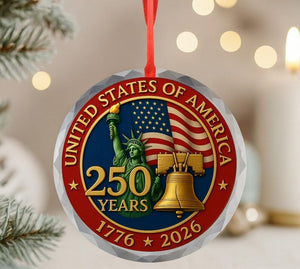 USA 250th Anniversary Ornament Ceramic, Glass & Coin Options 1776-2026 Patriotic Christmas Decoration