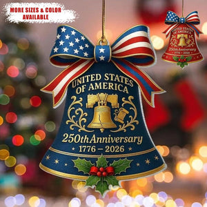 Personalized USA 250th Anniversary Ornament, 1776-2026 Liberty Bell Decoration, America 250 Years Semiquincentennial Christmas Decor