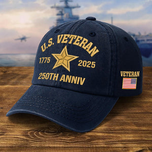 Embroidered Veteran Hats - 250th Anniv Military Cap, Embroidered Patch Design, Adjustable Baseball Cap, Father's Day Gift, Vets Gifts