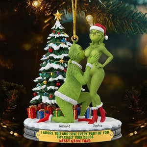 Personalized Naughty Couple Green Monster Ornament, Merry Grinchmas, Funny Christmas Gift For Couple, I Adore You, Christmas Decorations