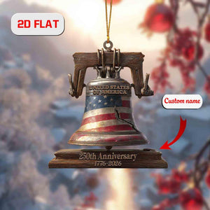 Liberty Bell USA 250th Anniversary Ornament 2026, Custom Name Patriotic Christmas Decoration, American Independence Holiday Keepsake