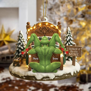 Personalized Merry Grinchmas Mr Mrs Couple Ornament, 2D Flat Green Monster Couple Christmas Ornament,Funny Anniversary Gift for Husband Wife