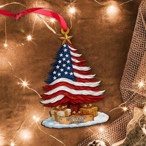 250 Years of America Patriotic Christmas Tree Wooden Ornament,1776-2026 Christmas Tree Decoration, Patriotic Ornament, Independence Day Gift, 2D Flat Ornament