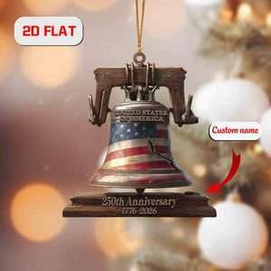 Liberty Bell USA 250th Anniversary Ornament 2026, Custom Name Patriotic Christmas Decoration, American Independence Holiday Keepsake