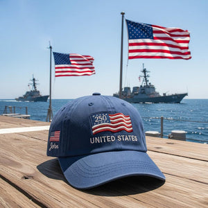 Custom Name United States 250th Anniversary Hat Embroidered USA Flag Patriotic Cap, Custom Cotton Twill Adjustable Dad Hat for Men Women
