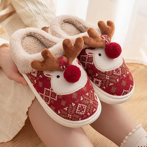 Fluffy Christmas Slipper with Reindeer