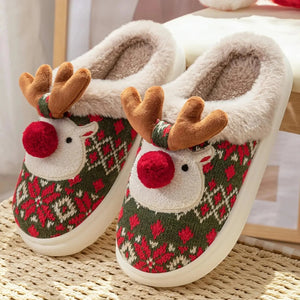 Fluffy Christmas Slipper with Reindeer