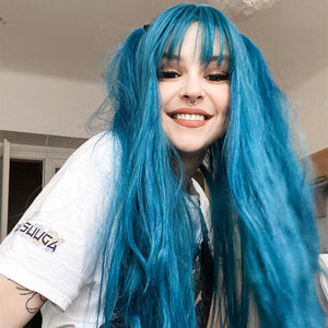 Fashion blue green long straight wig WS2222