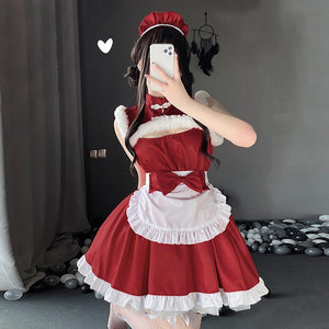 Cute Maid Outfit Naughty Elf Costume Red Sleeveless Lolita Dress