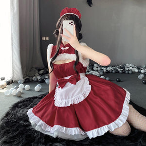 Cute Maid Outfit Naughty Elf Costume Red Sleeveless Lolita Dress