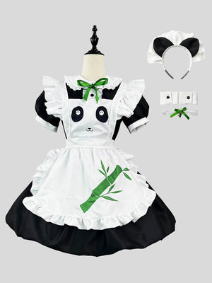 Plus Size Panda Printed Maid Costume