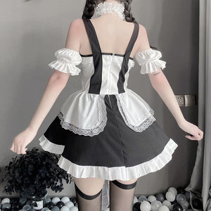 Naughty French Maid Costume Anime Lolita Cosplay Dress with Lace Choker