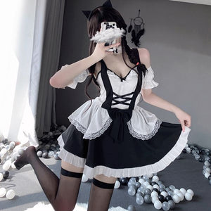 Naughty French Maid Costume Anime Lolita Cosplay Dress with Lace Choker