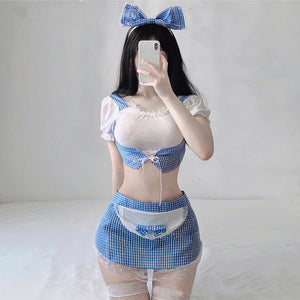 Lace Anime French Maid Lingerie Cosplay Babydoll Dress with Apron Costume