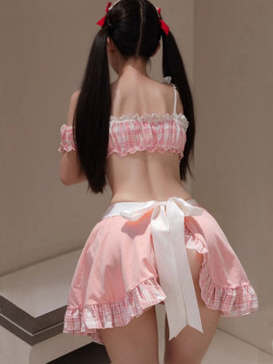 Pink Plaid Maid Apron Costume