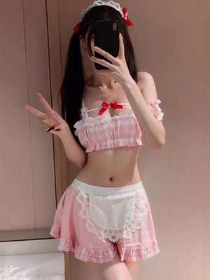 Pink Plaid Maid Apron Costume