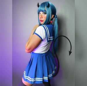 Fashion blue green long straight wig WS2222