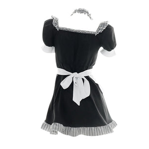 Yomorio Sexy French Maid Costume Ruffle Trim Maid Fancy Dress Cat Paw Print Waitress Roleplay Uniform